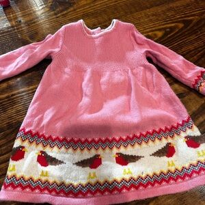 Pink Knitted Kids Dress with Bird Pattern